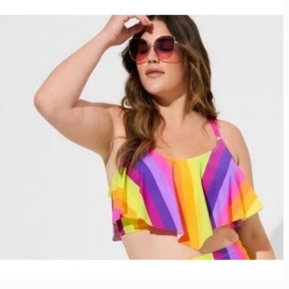 Torrid Wireless Flounce Muted Rainbow Bikini Top Swimsuit Size 2X - Picture 1 of 8